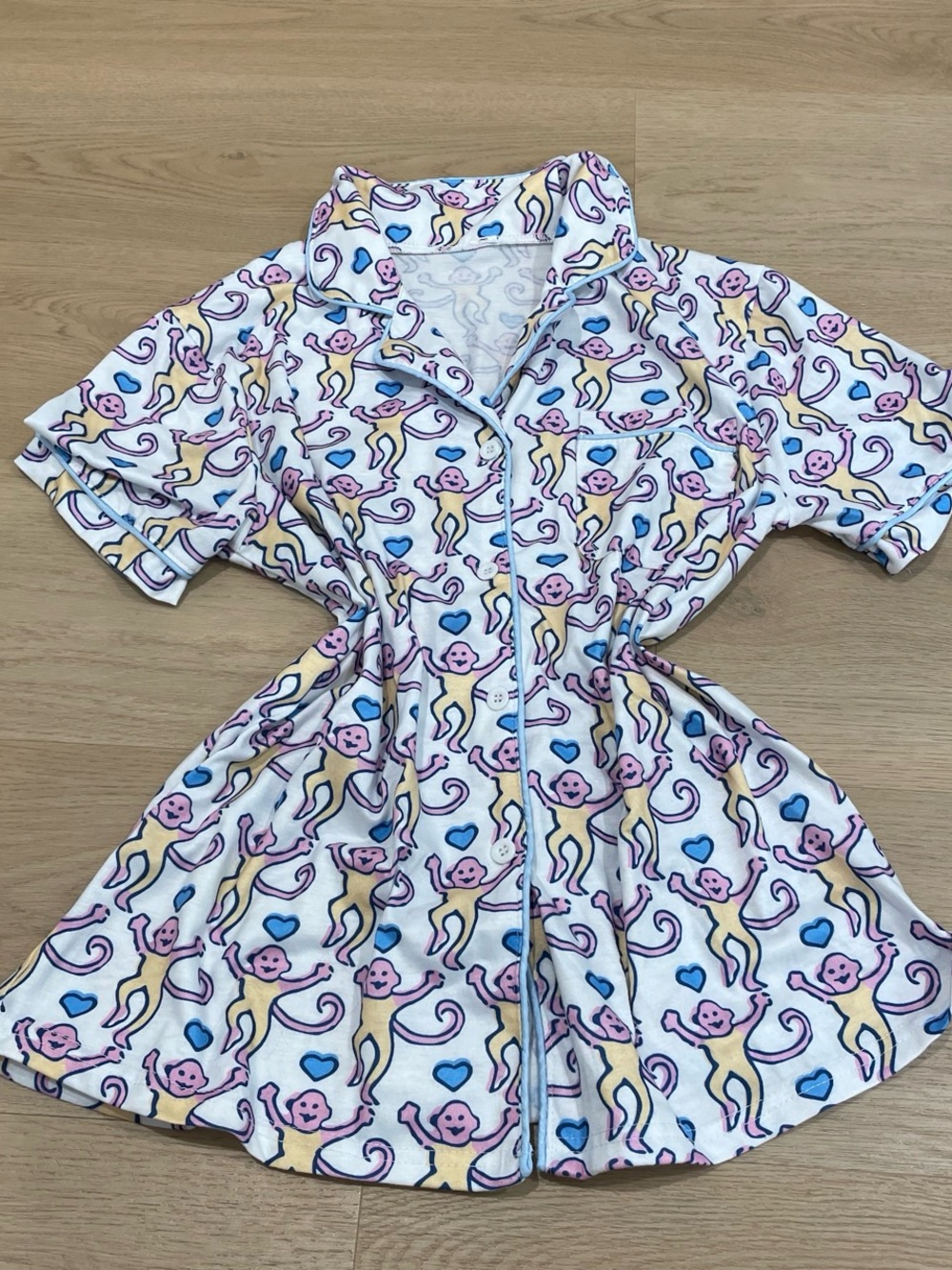 White Monkey Print Pajama Set - Short Sleeve & Shorts - Picture 5 of 5